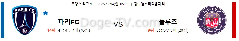 12월14일파리FC 툴루즈 FC 해외축구분석 스포츠무료중계 스포츠분석