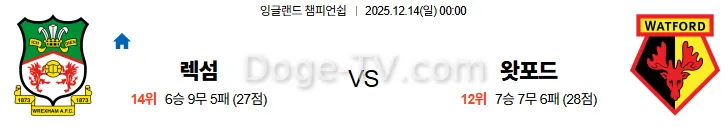 12월14일 렉섬 왓포드 해외축구 스포츠무료중계 스포츠분석